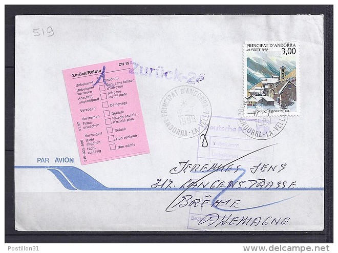 TP N° 519 SUR LETTRE DU 12.7.99 POUR L'ALLEMAGNE - Lettres & Documents