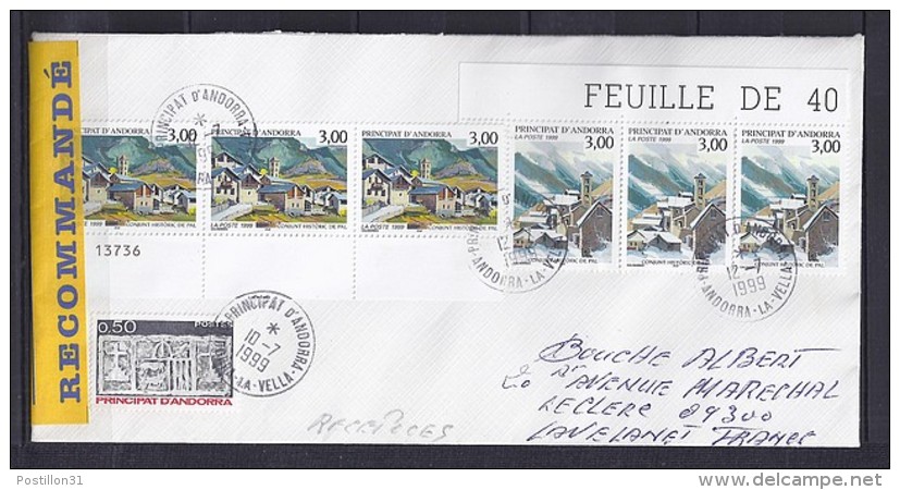 TP N° 519x3 + 520x3 + 321 SUR LETTRE RECOMMANDEE DU 12.7.99 POUR LA FRANCE - Brieven En Documenten