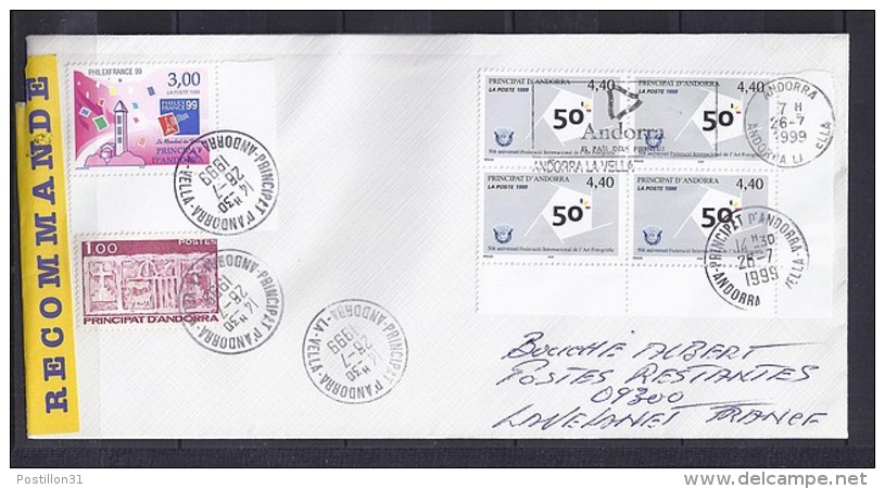 TP N° 521x4 (+322/518) SUR LETTRE RECOMMANDEE DU 26.7.99 POUR LA FRANCE + POSTE RESTANTE - Briefe U. Dokumente