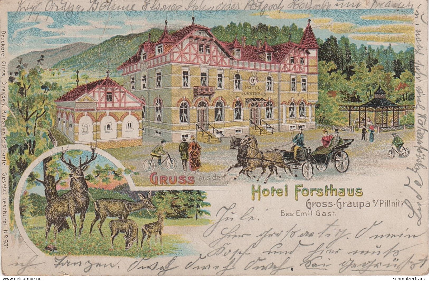 Litho AK Graupa Hotel Gasthof Forsthaus Bonnewitz Liebethal Pillnitz Pirna Dresden Lohmen Eschdorf Wünschendorf Borsberg - Pillnitz