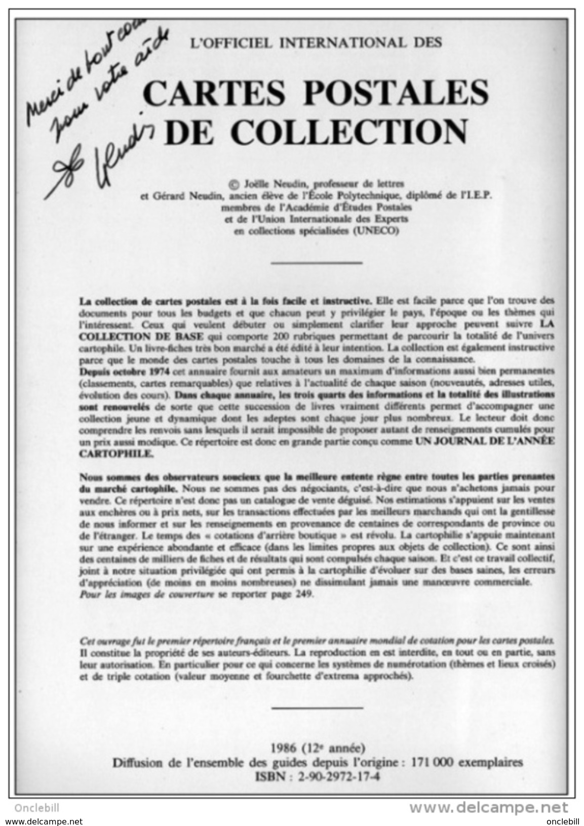 Neudin Argus 1986 Dédicace Et Courrier Autographe De J.Neudin état Superbe Rare TOP - Libri & Cataloghi