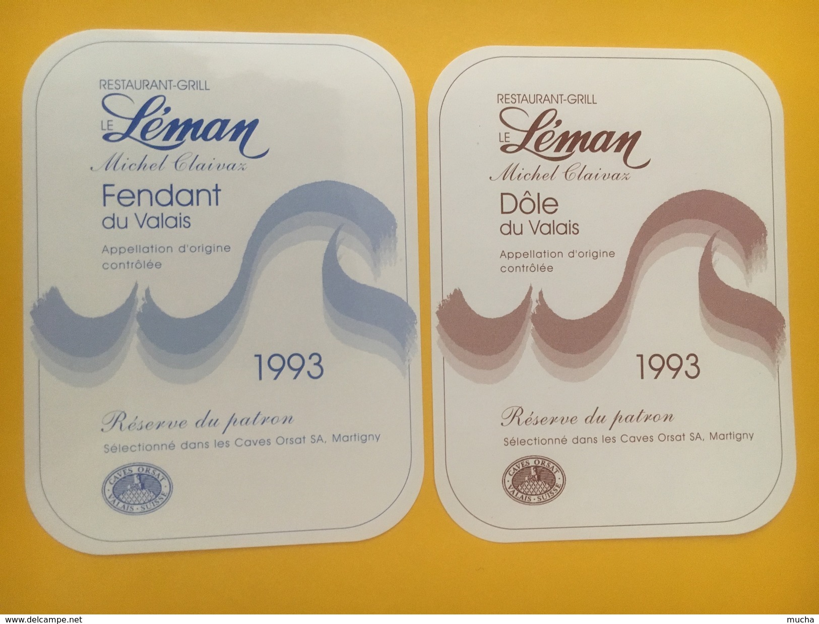 4343 - Restaurant-Grill Le Léman Michel Claivaz Valais Suisse Fendant & Dôle 1993 2 étiquettes - Calcio