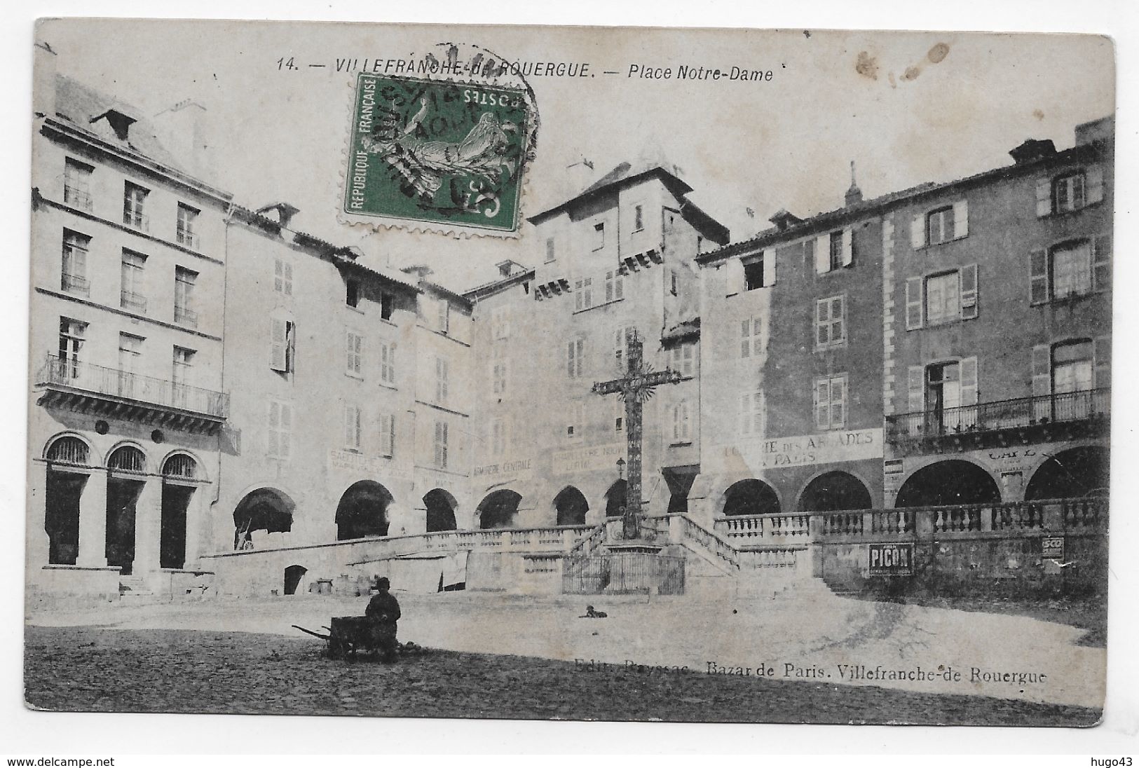 VILLEFRANCHE DE ROUERGUE EN 1911 - N° 14 - PLACE NOTRE DAME - CPA VOYAGEE - Villefranche De Rouergue