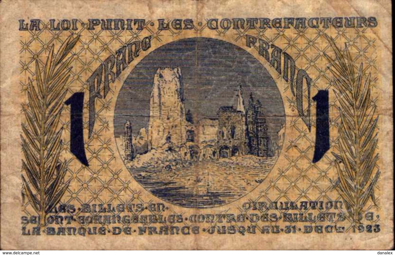 FRANCE CHAMBRE DE COMMERCE  ARRAS 1 FRANC De 1923 - Chamber Of Commerce