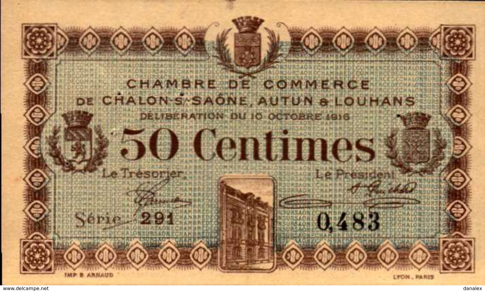 FRANCE CHAMBRE DE COMMERCE CHALON AUTUN Et LOUHANS 50 CENTIMES Du 10-10-1916  UNC/NEUF - Chambre De Commerce