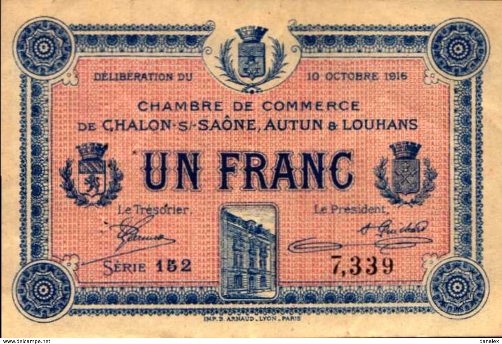 FRANCE CHAMBRE DE COMMERCE CHALON AUTUN Et LOUHANS 1 FRANC Du 10-10-1916  UNC/NEUF - Chambre De Commerce