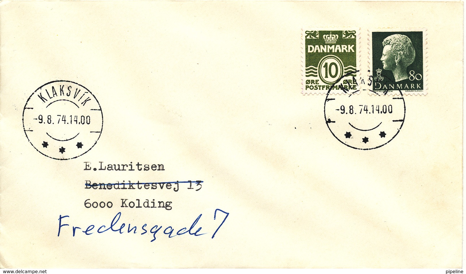 Faroe Islands Cover With Danish Stamps Klaksvik 9-8-1974 Sent To Denmark - Isole Faroer