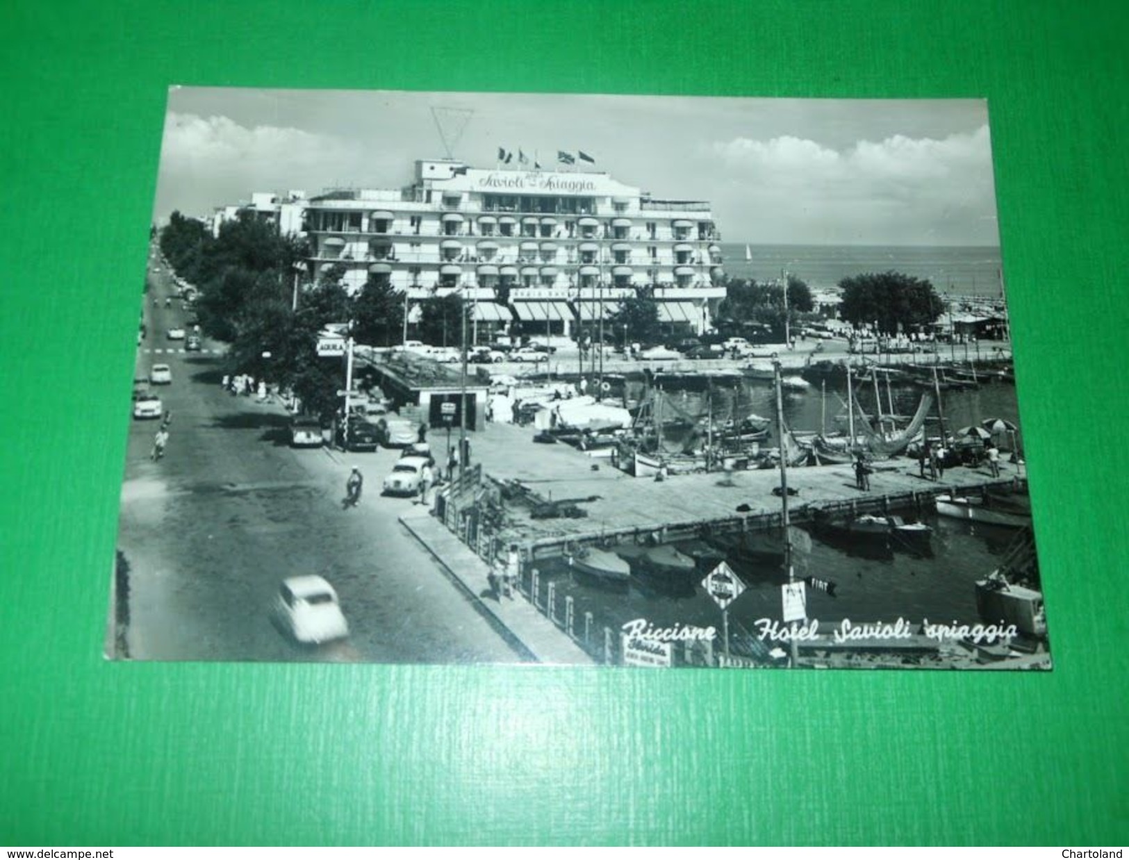 Cartolina Riccione - Hotel Savioli Spiaggia 1962 - Rimini