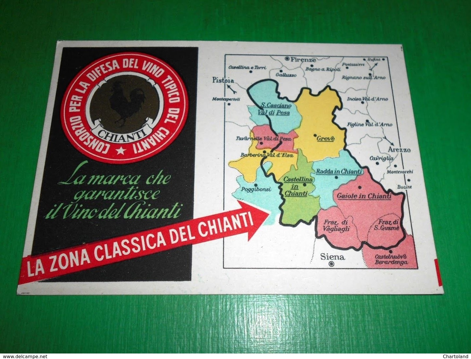 Cartolina Enologia Vino Chianti - Cartina Della Zona Del Chianti 1960 Ca - Advertising