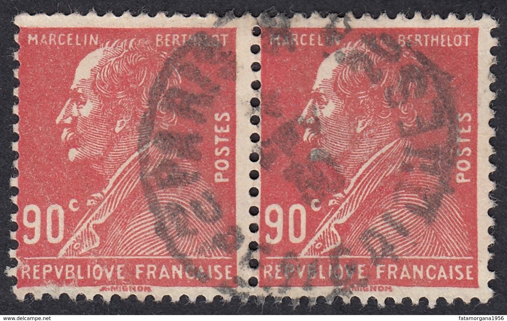 FRANCE Francia Frankreich -  1927 - Due Valori Obliterati, Identici, Uniti Fra Loro Yvert 243, Rosso, 90 Cent. - Used Stamps