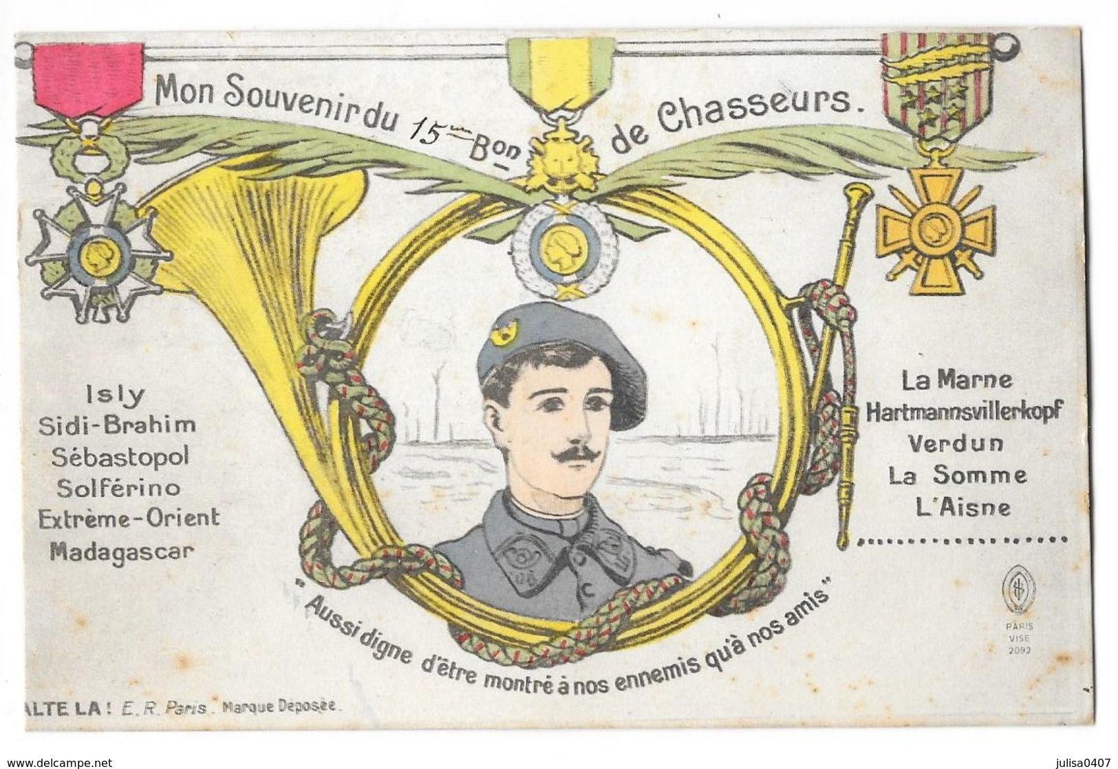 Carte Souvenir 15ème Bataillon De Chasseurs - Régiments