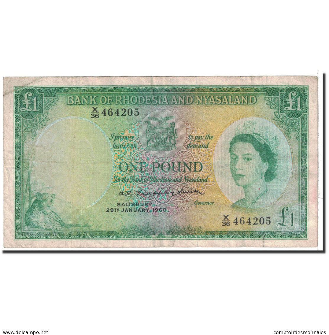 Billet, Rhodesia And Nyasaland, 1 Pound, 1960, 1960-01-29, KM:21a, TTB - Rhodesien