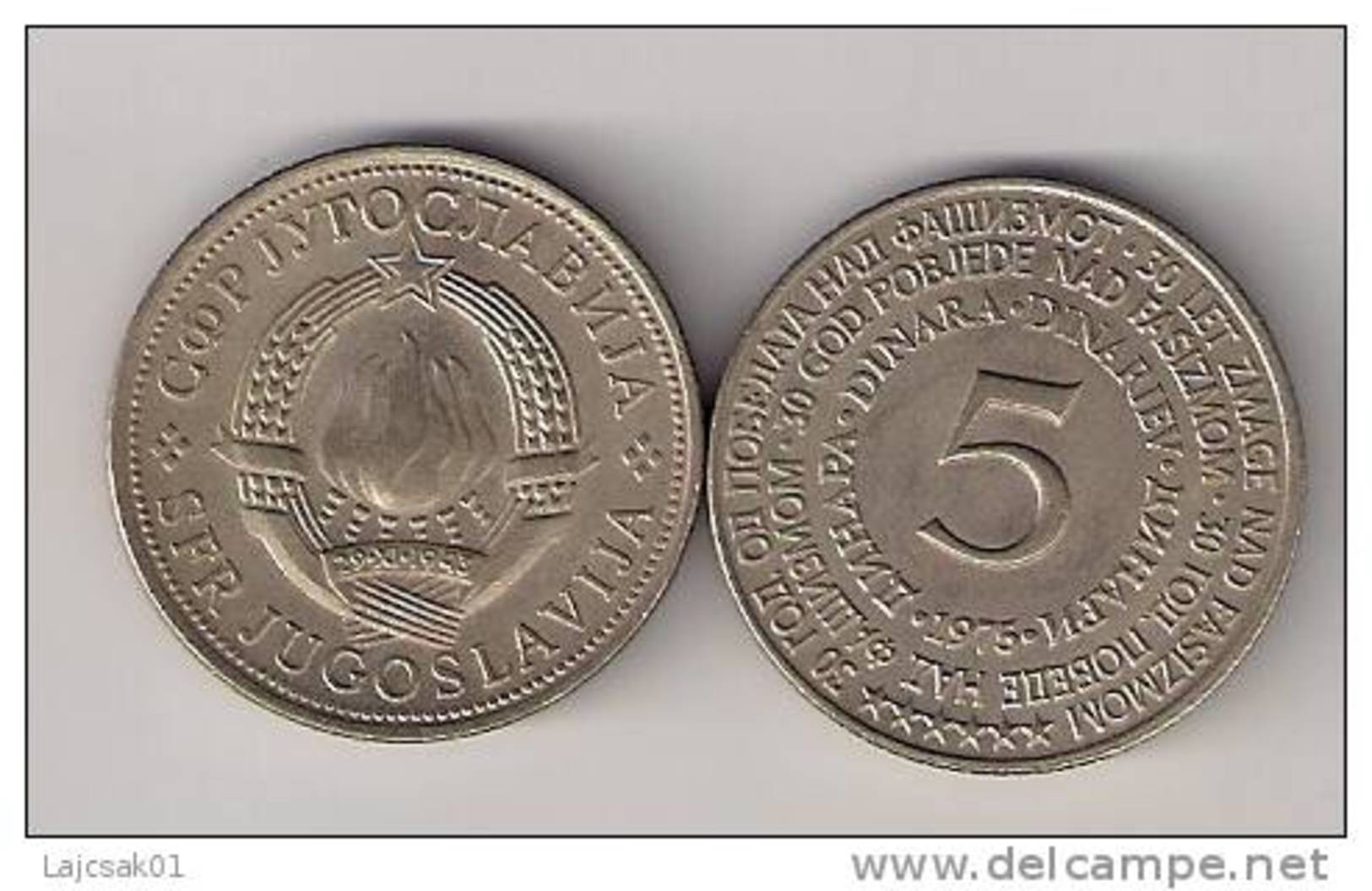 Yugoslavia 5 Dinara 1975.  UNC  KM#60 30th Anniversary Of Nazy Defeat (Copper-Nickel-Zinc) - Yugoslavia