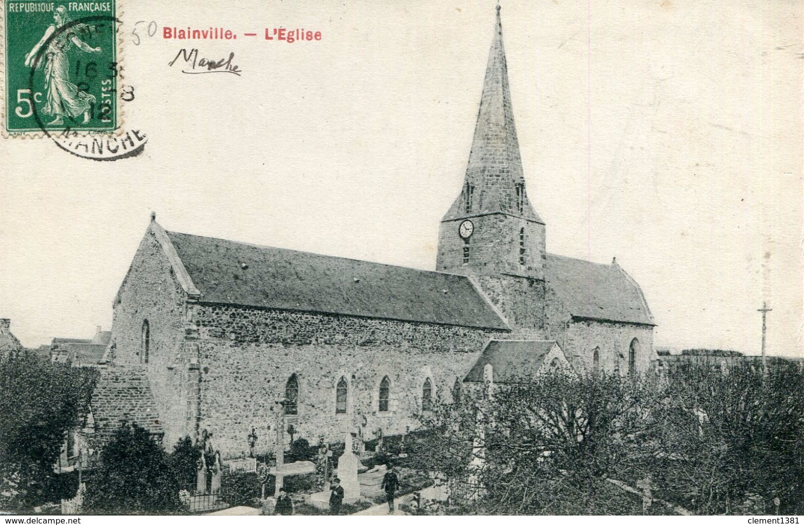 Blainville L'eglise Circulee En 1912 - Blainville Sur Mer