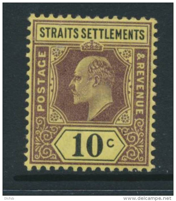 STRAITS SETTLEMENTS, 1908 10c Purple On Yellow  Wmk Multiple CA Very Fine MM, SG159, Cat &pound;19 - Straits Settlements