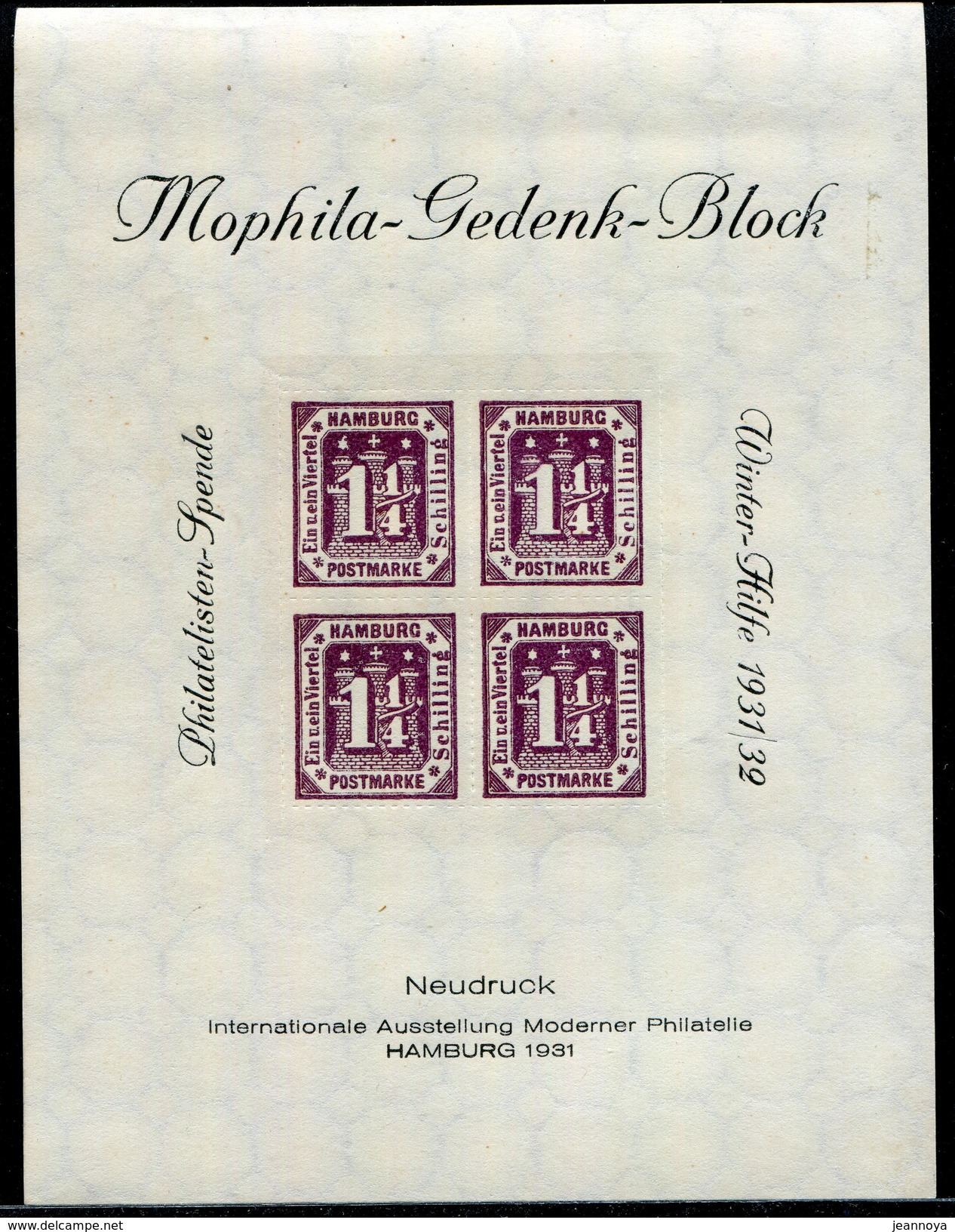 ALLEMAGNE - HAMBURG - SIMILI B.F. MOPHILA GEDENK BLOCK DE 1931 - ** - SUP - Hambourg