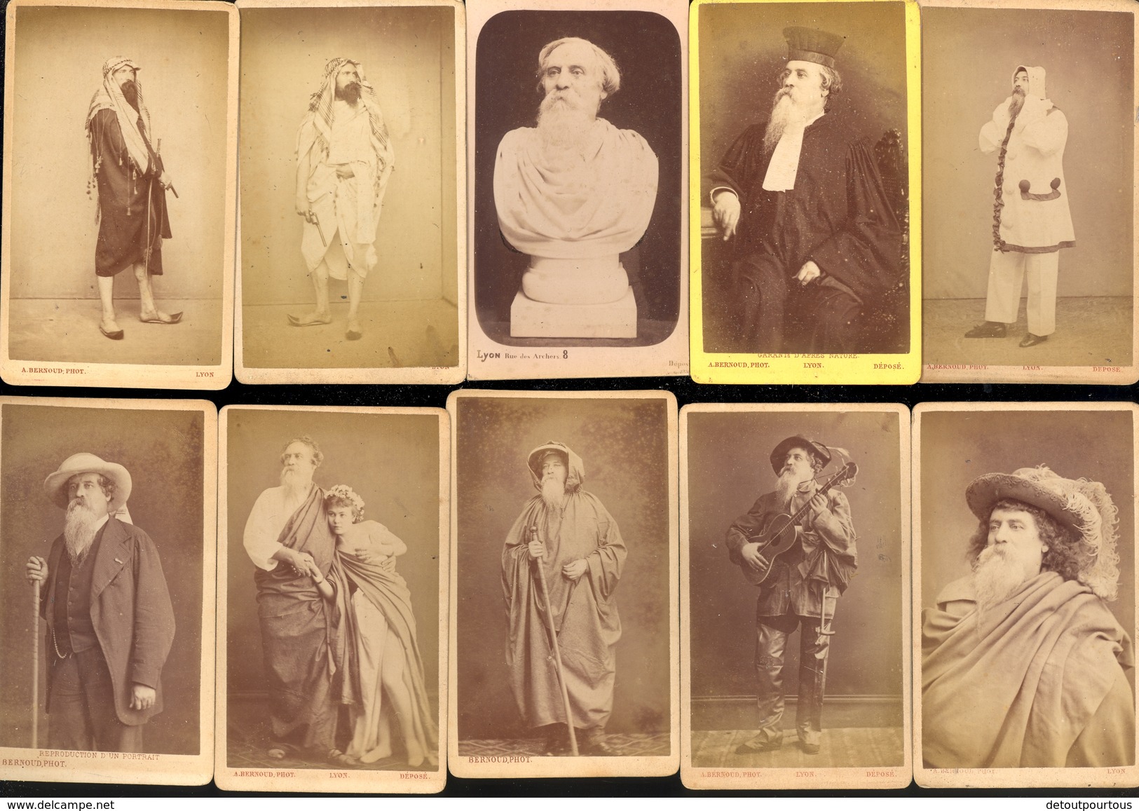 Photographie CDV : X22 Photos Artiste Comédien Costumes Théâtre Moine Jeu De Cartes Squelette Fiction Arabe Juge Trucage - Professions