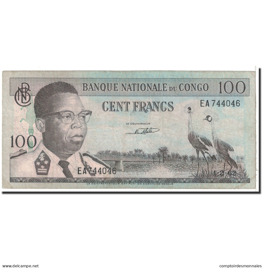 Billet, Congo Democratic Republic, 100 Francs, 1962, 1962-02-01, KM:6a, TTB - République Démocratique Du Congo & Zaïre