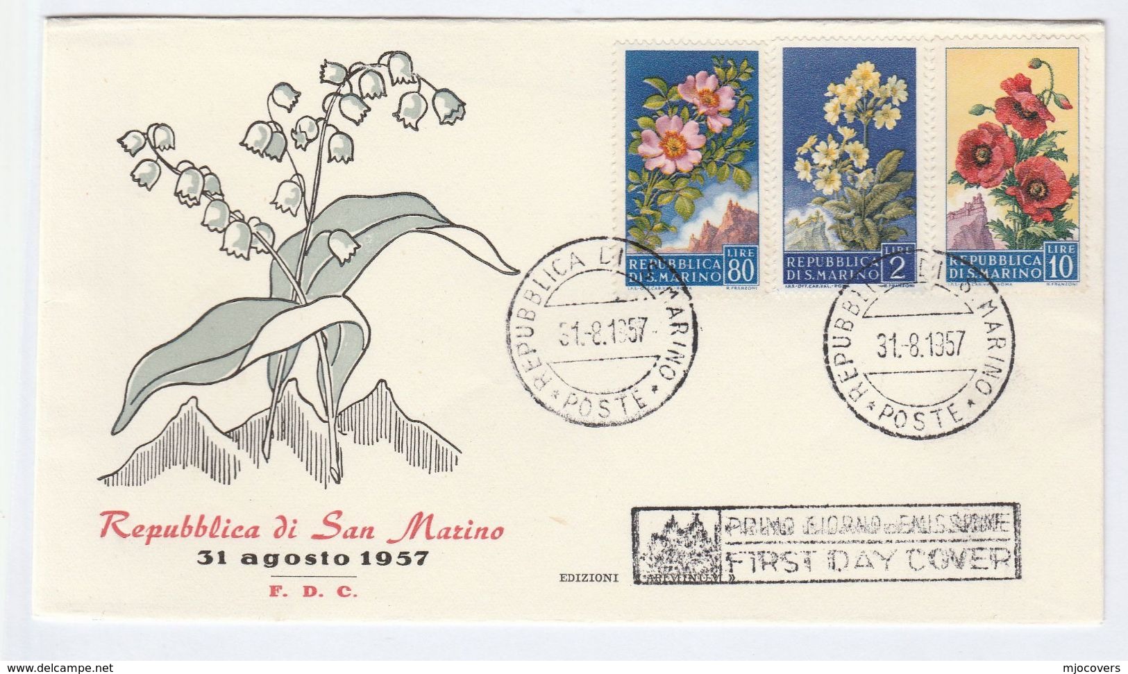 1957 SAN MARINO  FDC FLOWER Stamps Cover Flowers - Other & Unclassified