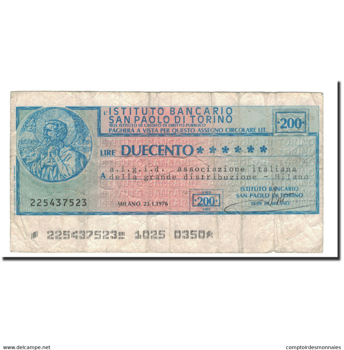 Billet, Italie, 200 Lire, 1976, 1976-01-23, B+ - [10] Assegni E Miniassegni