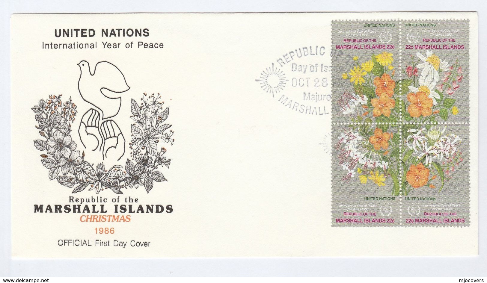 1986 MARSHALL ISLANDS FDC Stamps FLOWER UNITED NATIONS Cover Flowers Un - Other & Unclassified