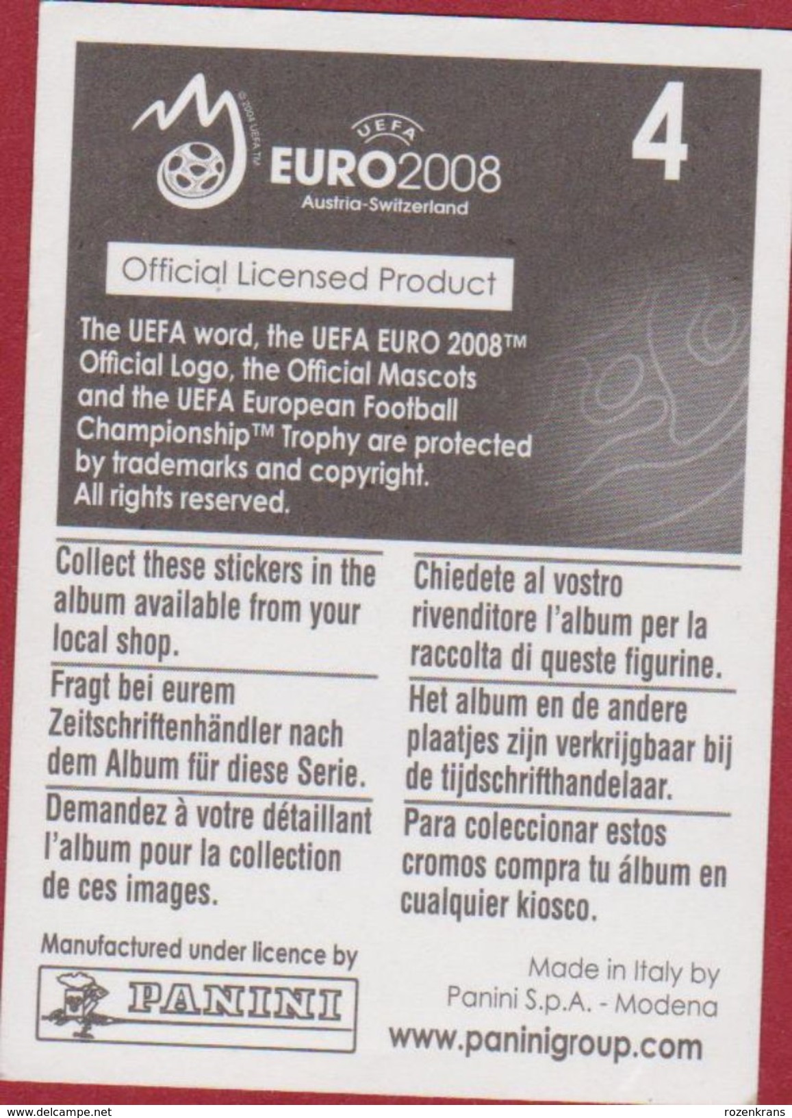 Panini Football Euro 2008 Uefa Sticker European Championship Nr. 4 Logo Austria Switzerland - Sport