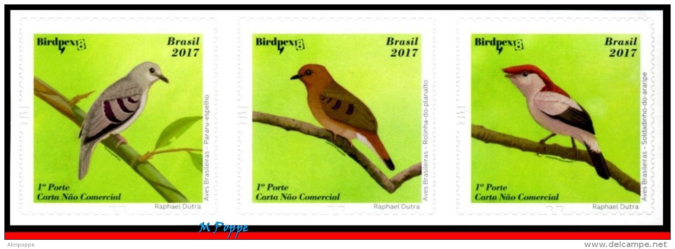 Ref. BR-V2017-04-3 BRAZIL 2017 BIRDS, BRAZILIAN BIRDS,BIRDPEX 8, , ENDANGERED, SET AND SELF-ADHESIVE MNH 6V - Unused Stamps