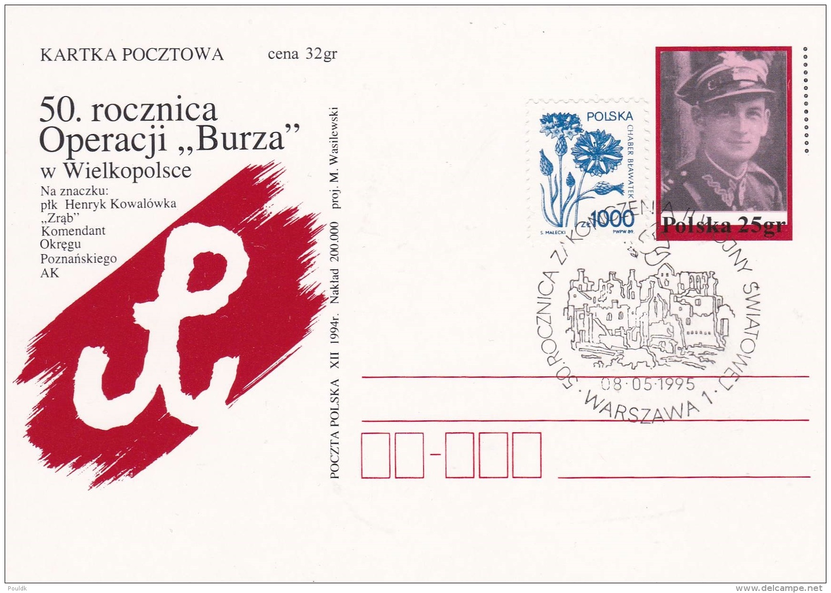 Poland Postal Stationary 1994 50. Rocznica Operacji Burza - Used With Special Postmark (DD1-25) - Ganzsachen