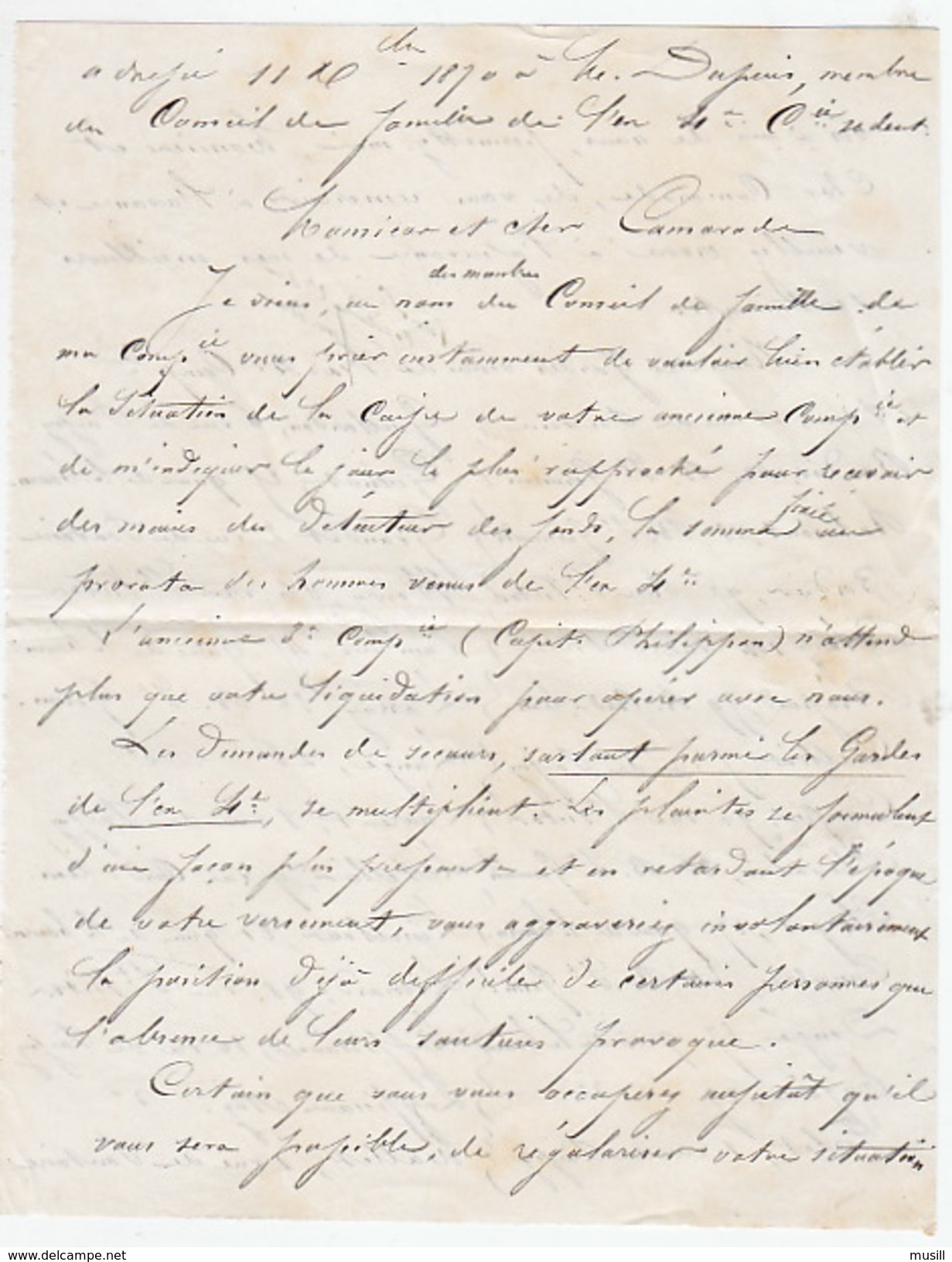 Guerre De 1870. Garde Nationale. Capitaine Lambin. Lettre  De Demande De Fonds Pour L'ex 4e Compagnie. - Documenti