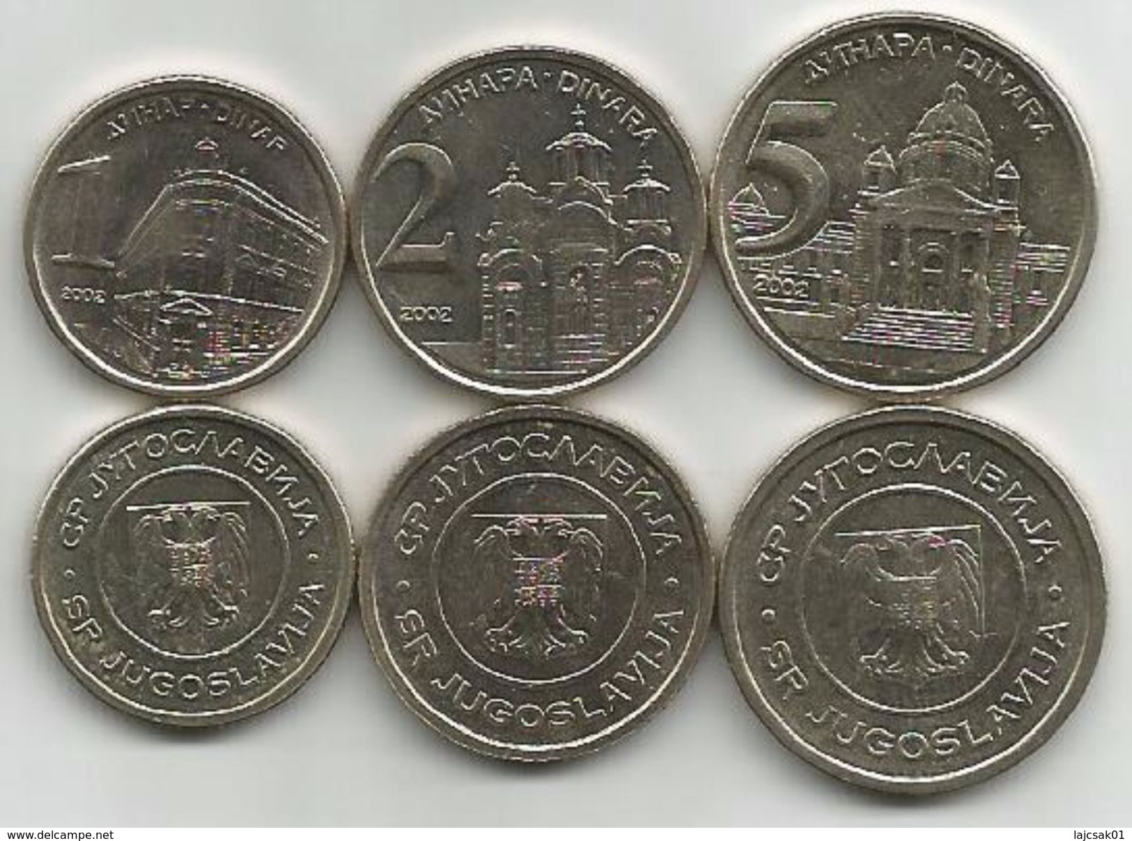 Yugoslavia 2002. Complete Year Set Of 3 Coins UNC 1 , 2 And 5 Dinara. - Jugoslavia