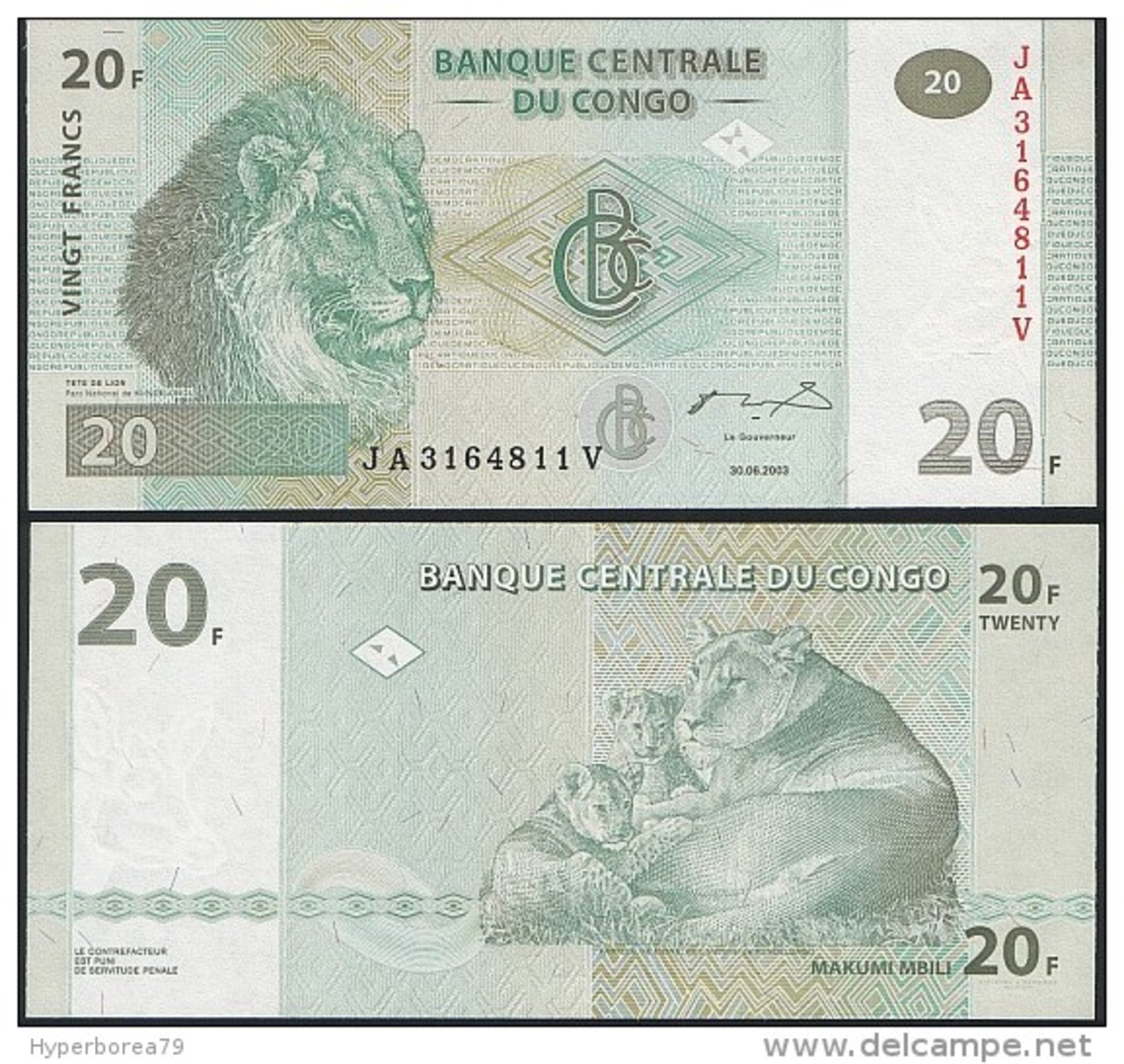 Congo DEALER LOT ( 5 Pcs ) P 94A - 20 Francs 30.6.2003 - UNC - Demokratische Republik Kongo & Zaire