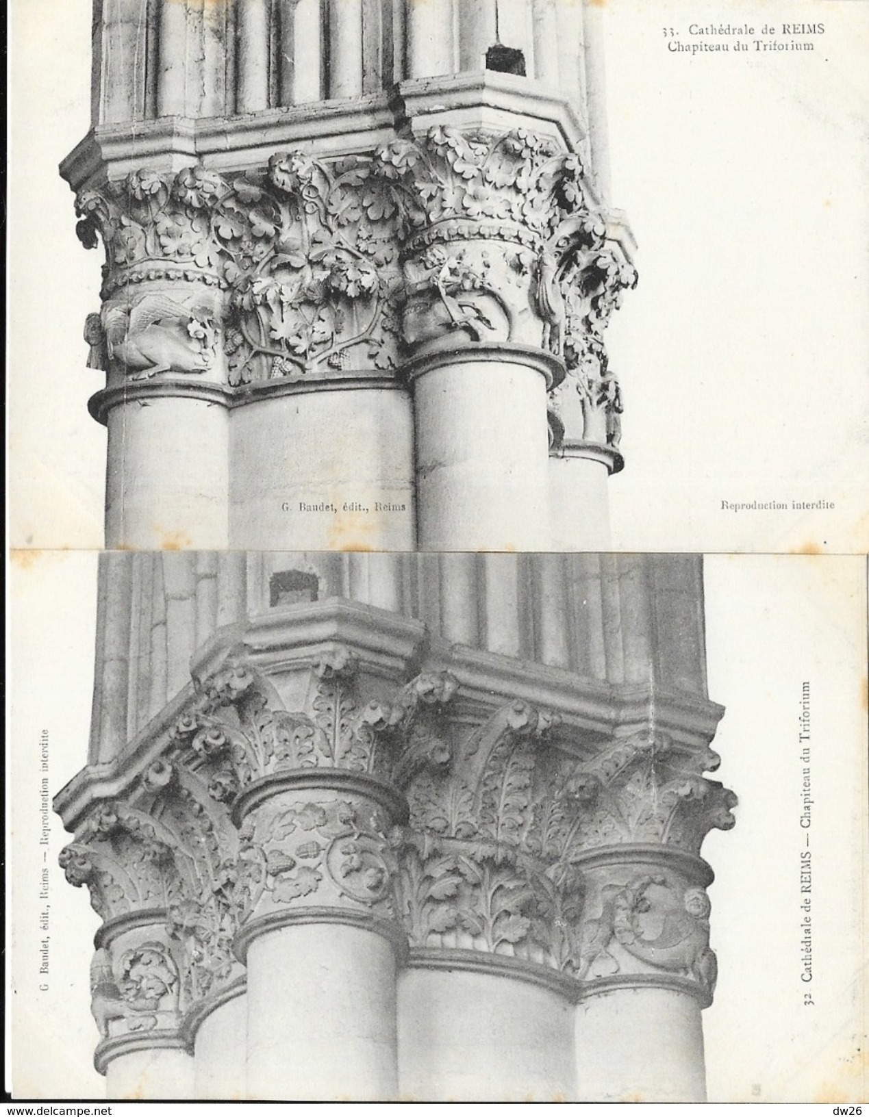 Cathédrale de Reims, vues intérieur et extérieur - Lot de 20 cartes non circulées (Nef, statues, Bas-relief, sculptures)