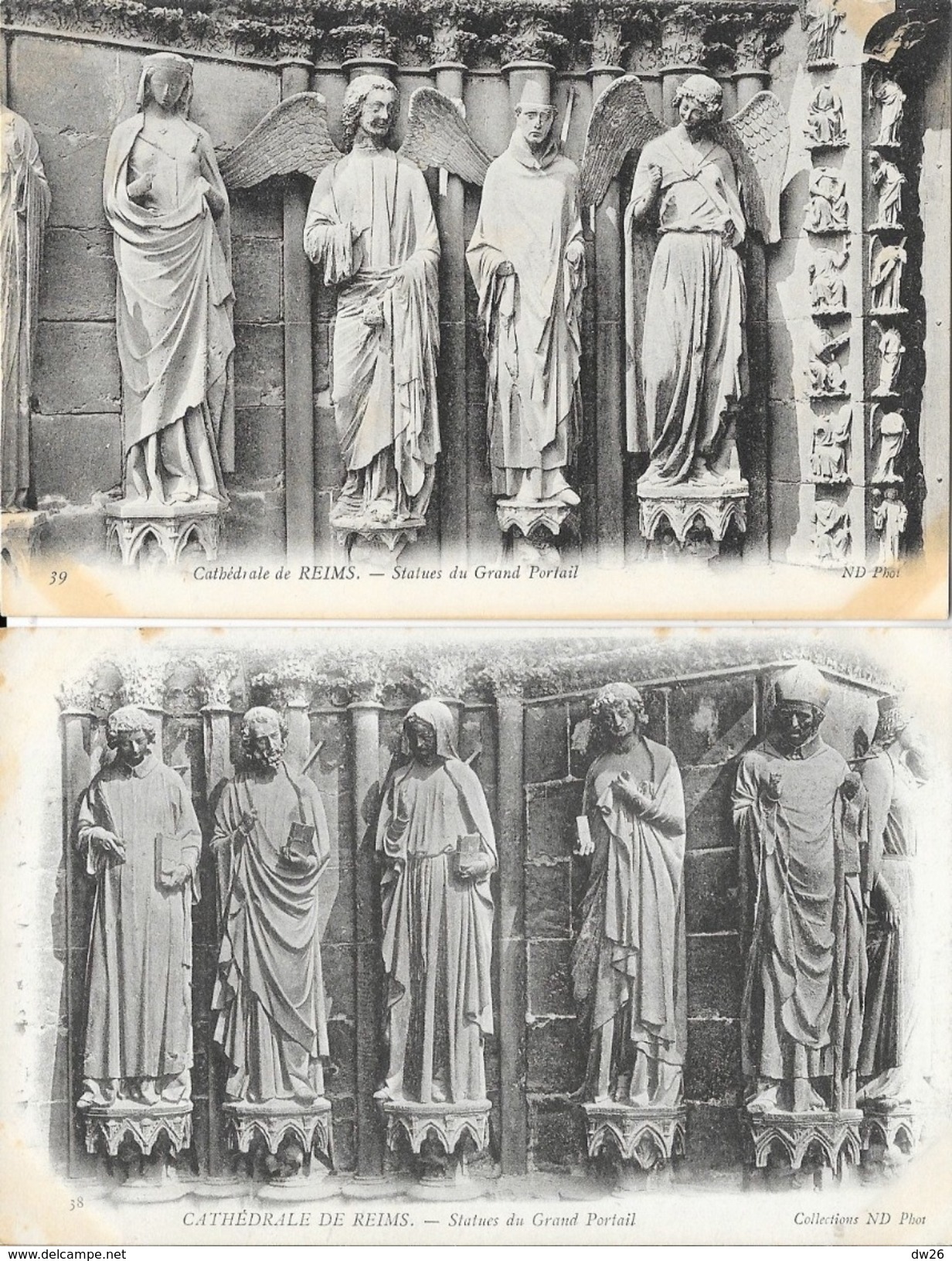 Cathédrale de Reims, vues intérieur et extérieur - Lot de 20 cartes non circulées (Nef, statues, Bas-relief, sculptures)