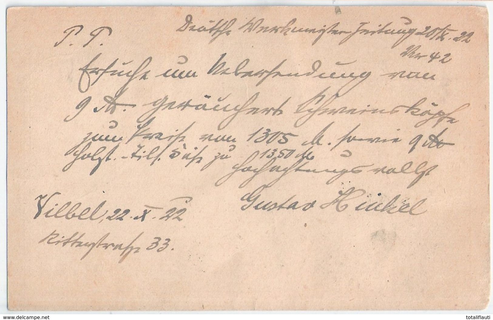 Ganzsache Mit Zusatzfrankatur Inflation Szeit 23.12.1922 BAD VILBEL Hessen Main Weserbahn Gestempelt Nach Nortorf - Gebraucht