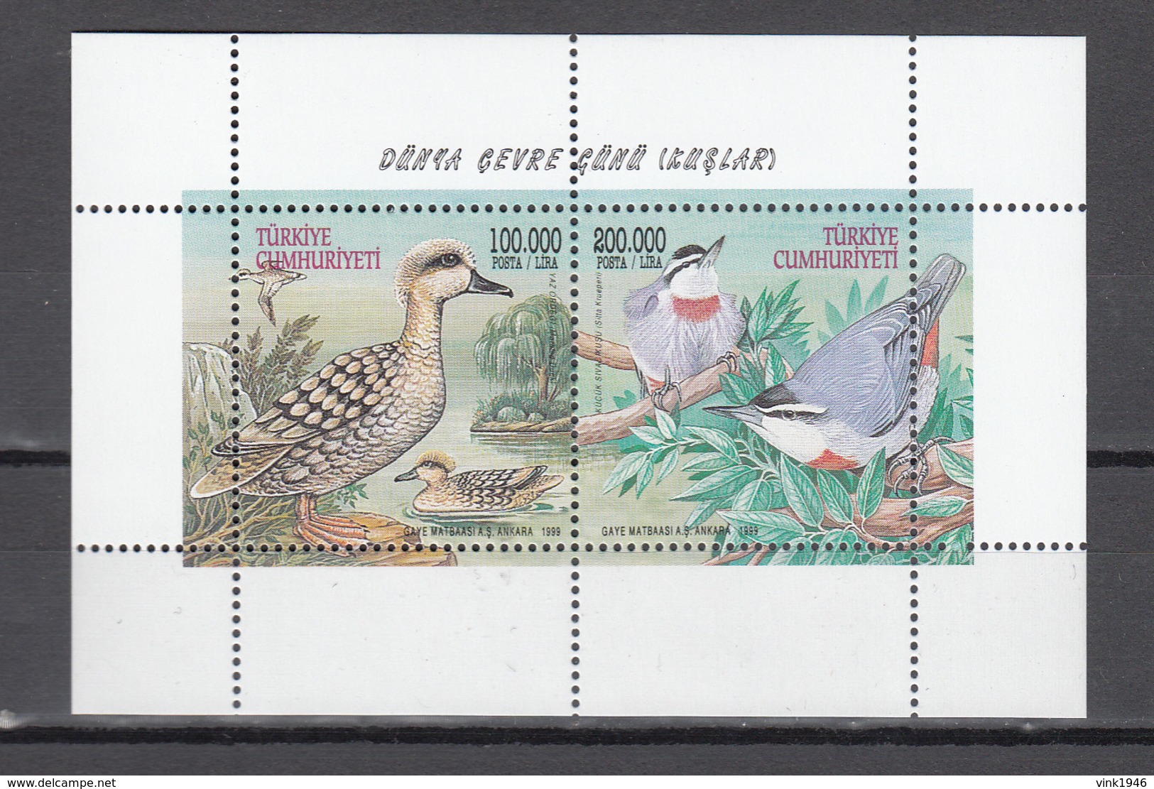 Turkey 1999,2V In Block,birds,vogels,vögel,oiseaux,pajaros,uccelli,aves,postfris(L3146) - Autres & Non Classés
