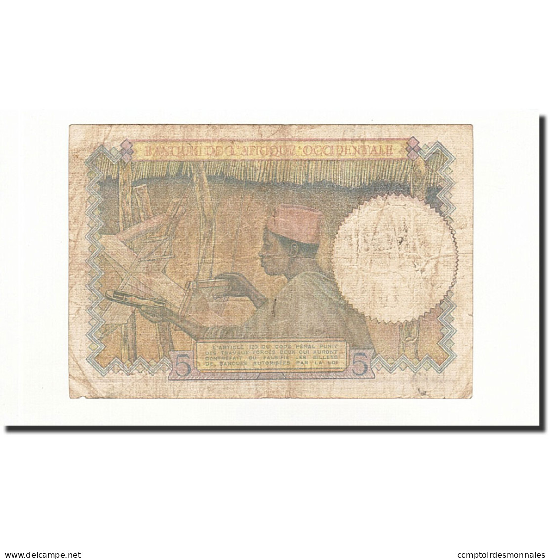 Billet, French West Africa, 5 Francs, 1943-03-02, KM:26, TB - West African States