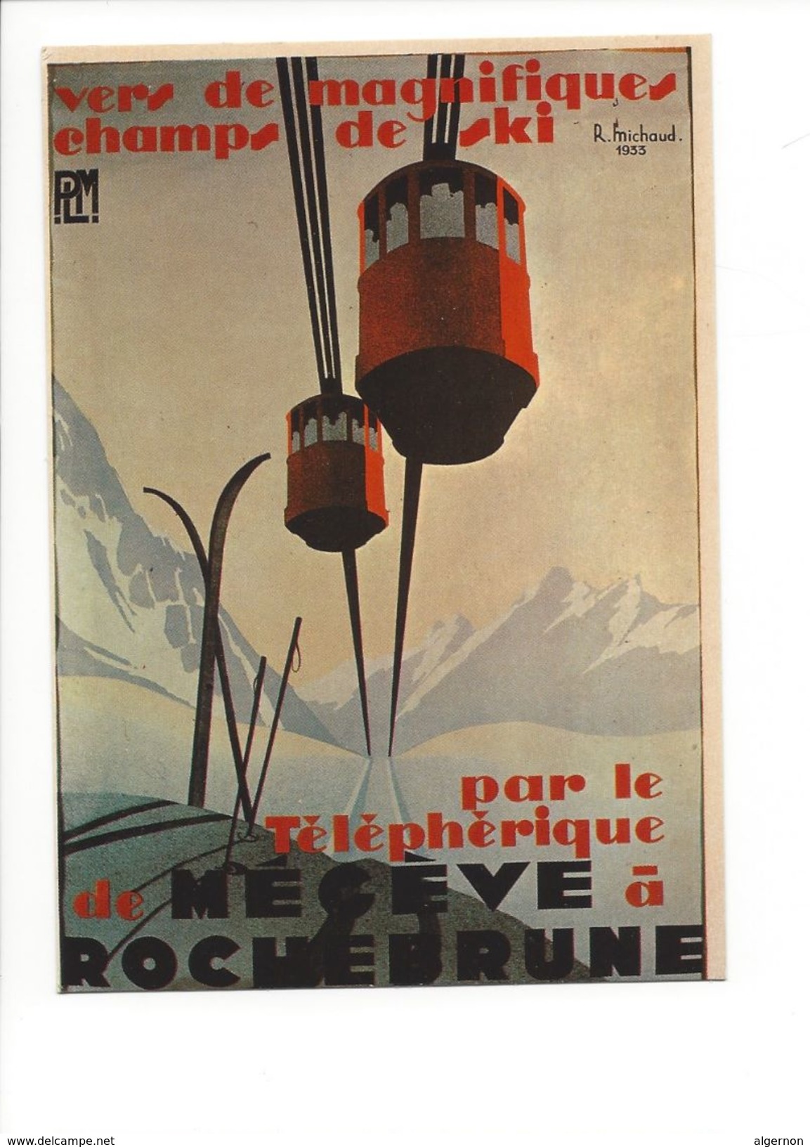 17026 - Plakat  Vers De Magnifiques Champs De Ski Par Le Téléphérique De Mégève Reproduction D'affiche (format 10X15) - Publicité