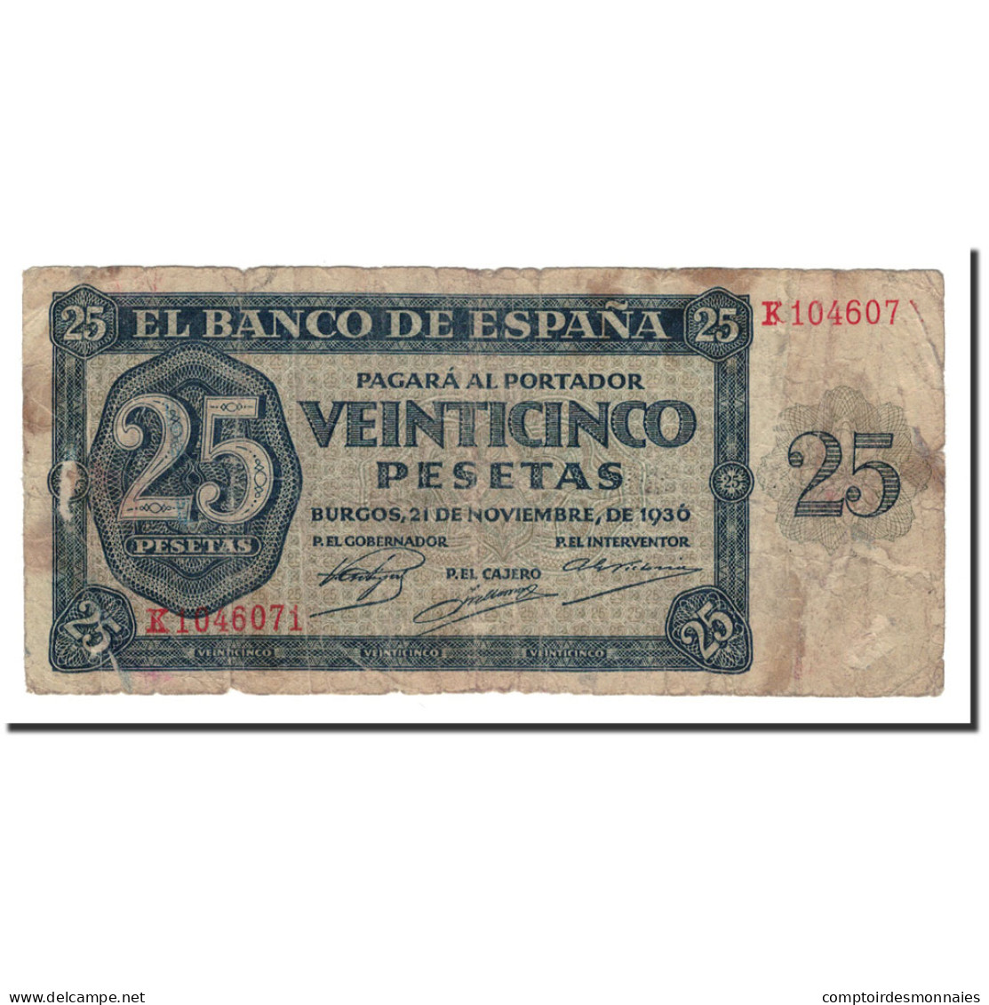 Billet, Espagne, 25 Pesetas, 1936, 1936-11-21, KM:99a, B - 25 Pesetas