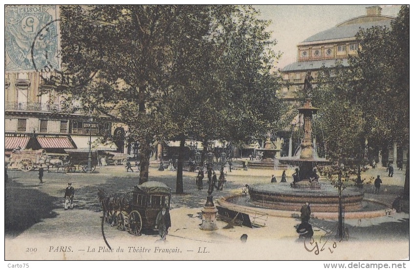 Transports - Attelage - Fiacre Calèche - LL Colorisée  - Place Du Théâtre Français Paris 1904 - Taxi & Carrozzelle