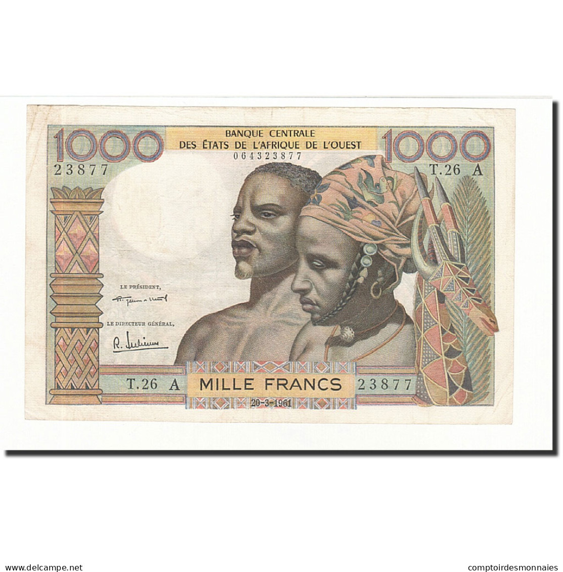 Billet, West African States, 1000 Francs, 1961-03-20, KM:103Ab, TTB - États D'Afrique De L'Ouest