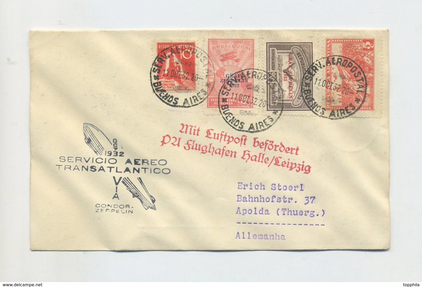 1932 Argentinien Zeppelinpost Brief Der 8. Südamerikafahrt Mit Zeppelinmarken Mi 384, 386 Rückfahrt Sieger 191 - Briefe U. Dokumente