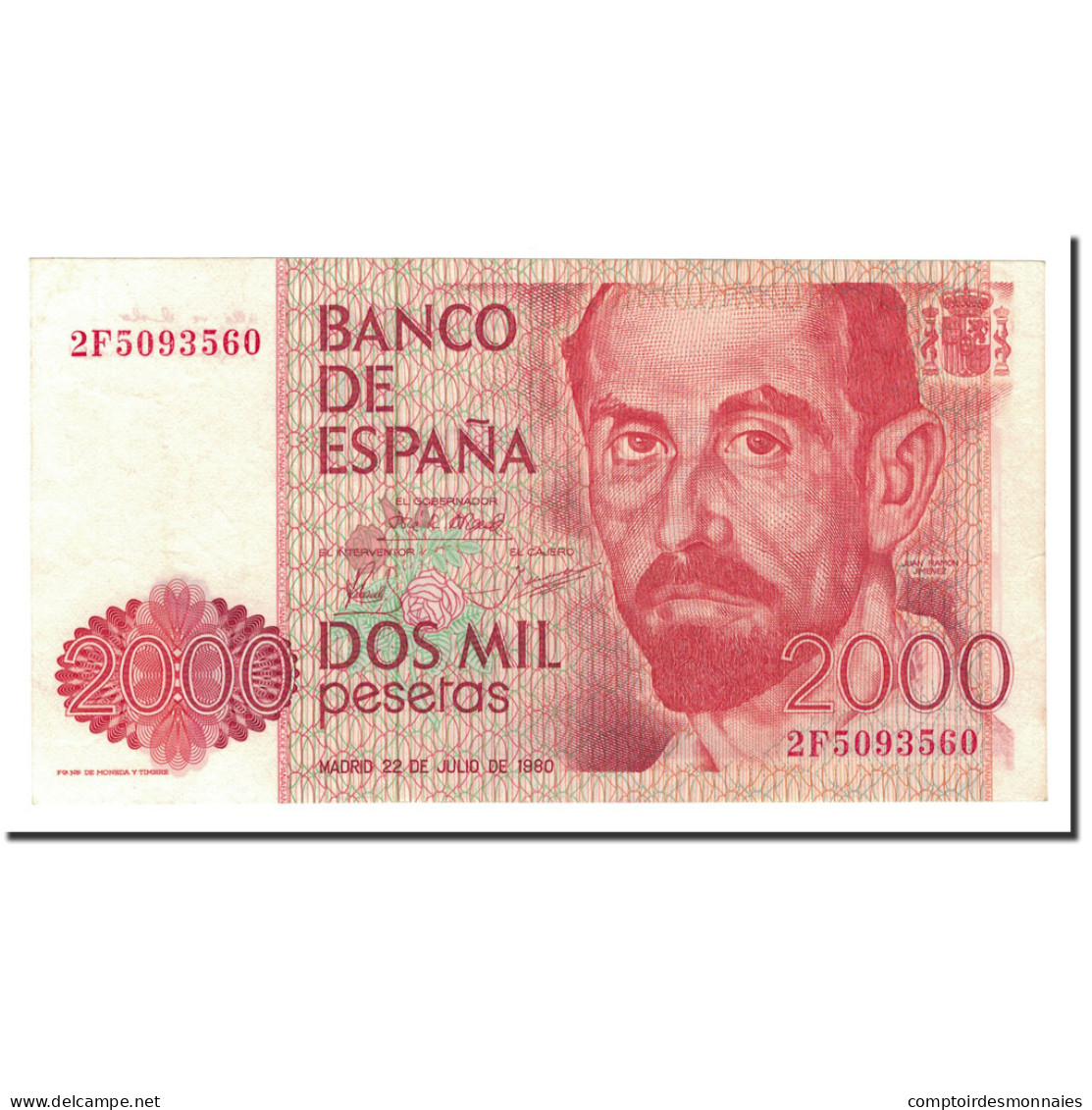 Billet, Espagne, 2000 Pesetas, 1980, 1980-07-22, KM:159, NEUF - [ 4] 1975-… : Juan Carlos I