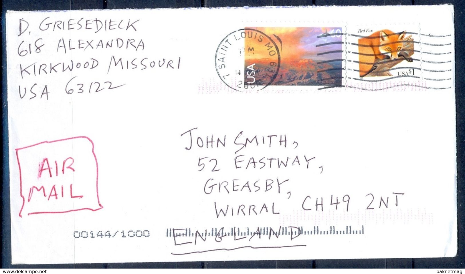 G288- USA United States Postal History Cover. Post To U.K. England. Animals. Fox. - Other & Unclassified