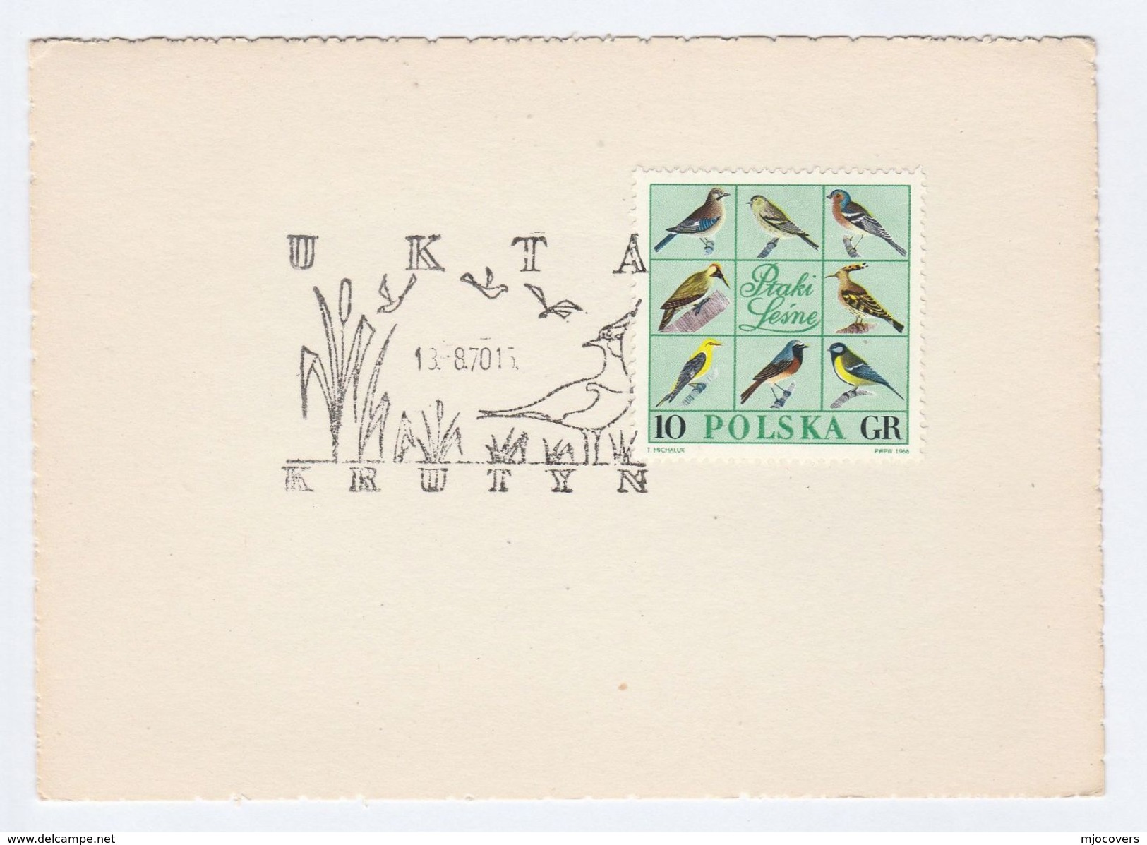 1970 Krutyn POLAND BIRDS NATURE EVENT COVER (card) Bird Stamps - Other & Unclassified