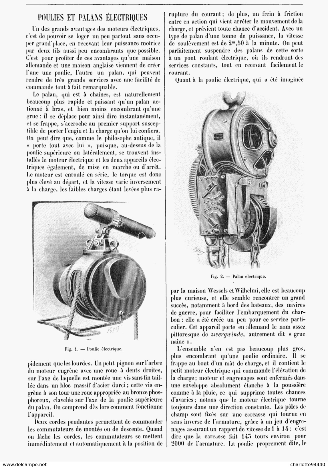 POULIES Et PALANS ELECTRIQUES   1905 - Autres & Non Classés