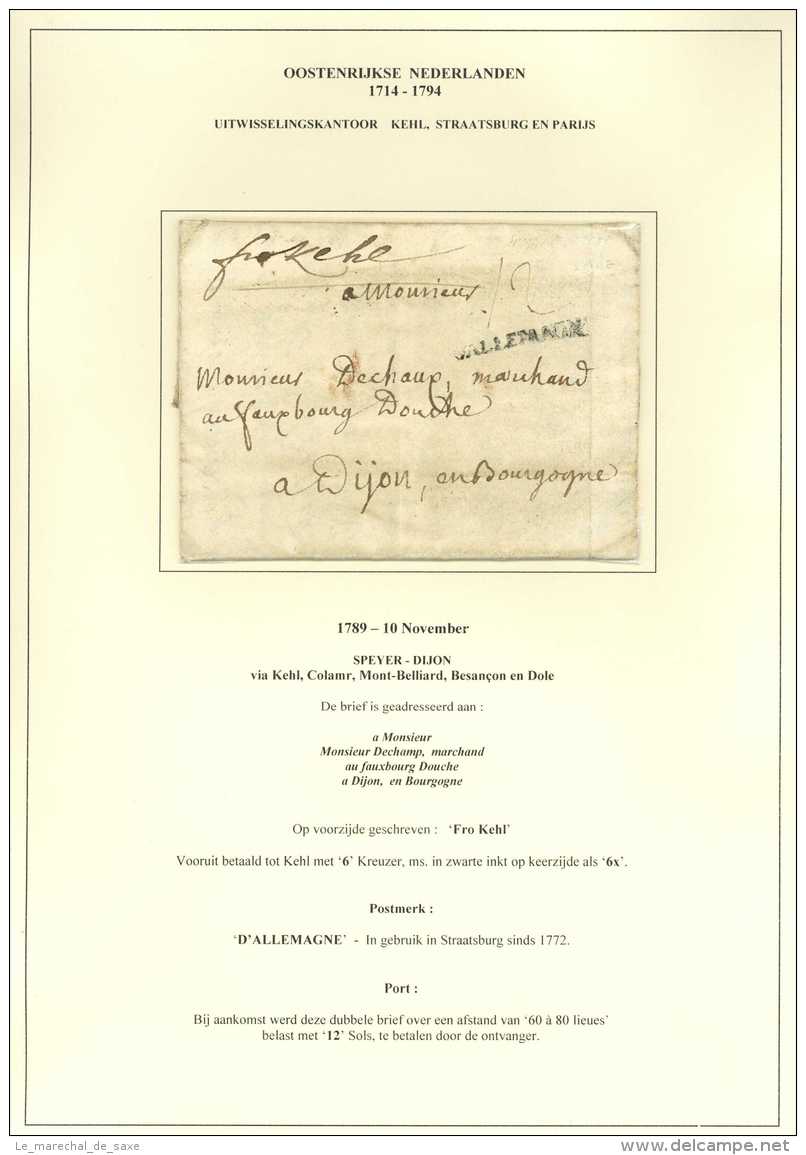 SPEYER 1739 D'ALLEMAGNE Franco KEHL  Pour Dijon 12 Sols DE STOEKKEN Pelican Dechaux Spire - Marques D'entrées