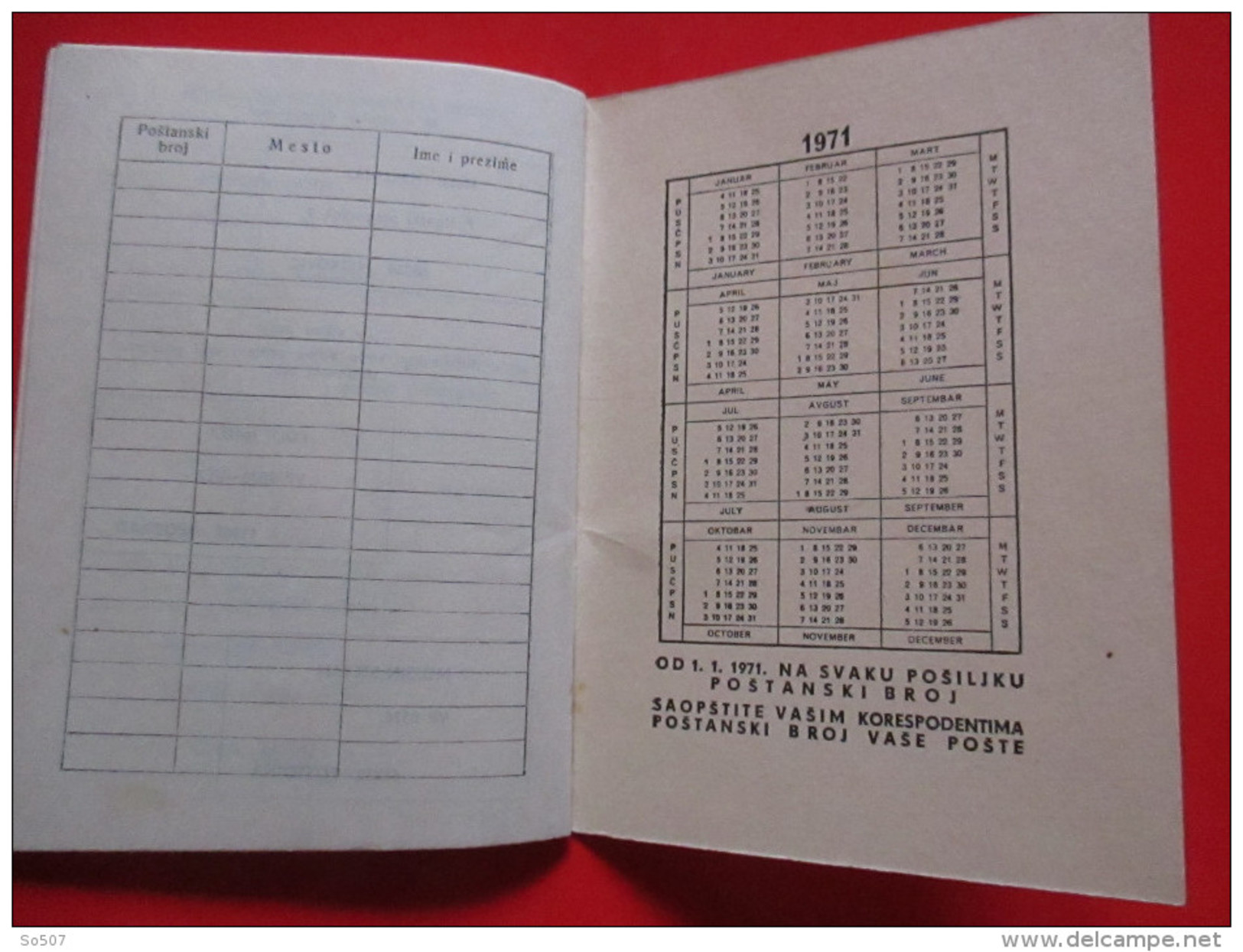 Y2- Handbook " Manual for Uses Postal Number Post Code ZIP Code 1971.Yugoslavia " Slavic Langue Serbian/Croatian