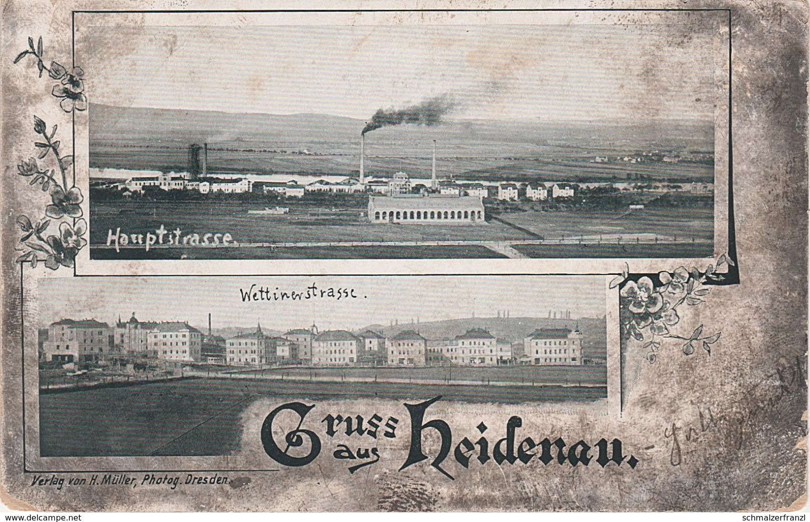 Litho AK Gruss Heidenau Hauptstrasse Fabrik Wettinerstrasse Mügeln Bei Pirna Dohna Dresden Luga Zschachwitz Pratzschwitz - Maxen