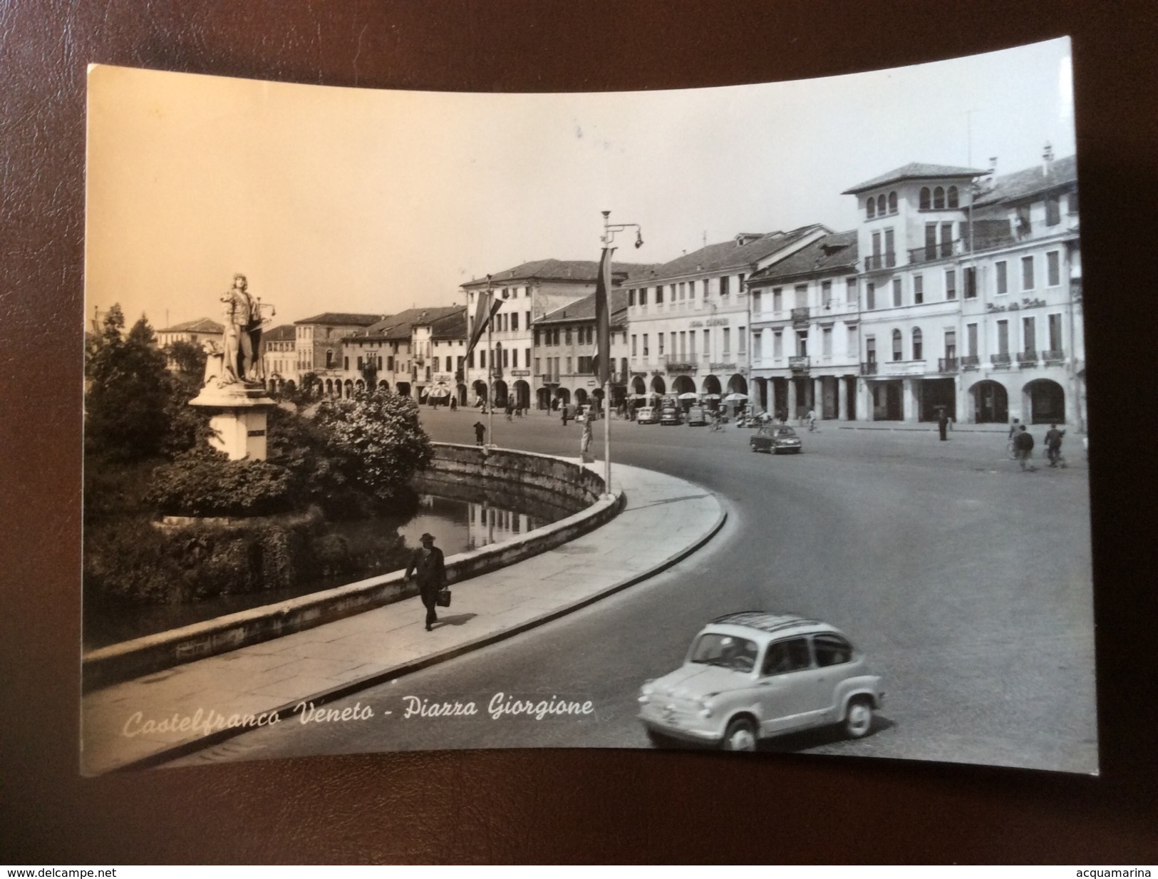 CASTELFRANCO VENETO - Piazza Giorgione, Animata, Auto FIAT - Cartolina FG BN V 1960 - Autres & Non Classés