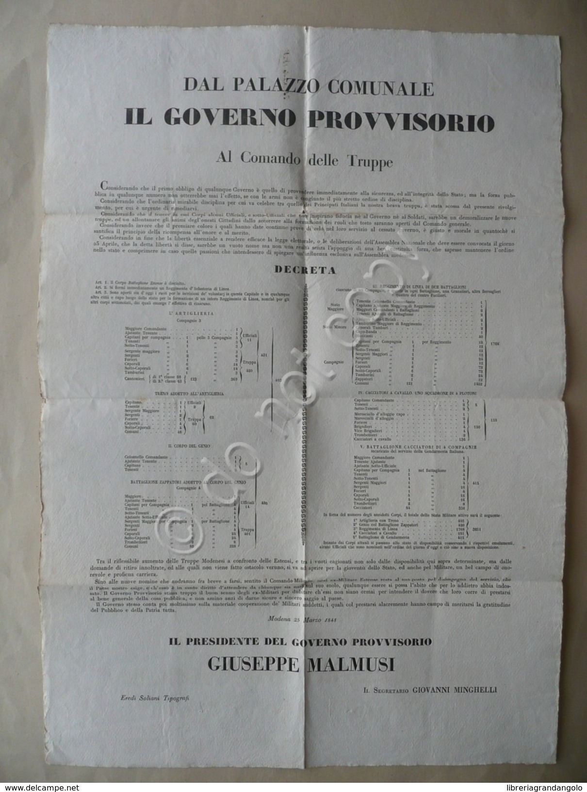 Grida Scioglimento Battaglione Estense Nuova Formazione Composizione Modena 1848 - Non Classificati